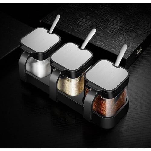 Metal Glass Storage Jar Kitchen Set Transparent Modern Container Spices Condiments Salt Rangement Cuisine Kitchen Organizers