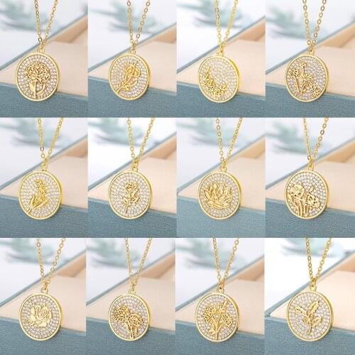 Fashion Birth Crystal Flowers Necklace For Women Flora Collection Poppy Peony Necklaces Female Pendant Necklace Jewelry Gifts