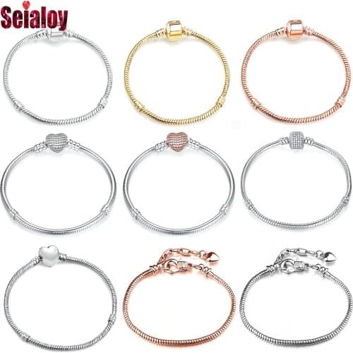 SEIALOY Cartoon Love Lobster Buckle Bracelet For Women Girls DIY Rose Gold silver Plated Charm Brands Bracelets Bangles Gift