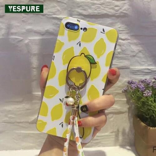 YESPURE 3D Fruit Cartoon Soft Cellphone Phone Covers for Iphone 7 Relief Case Phone Accessories Mobile with Finger Ring and Rope