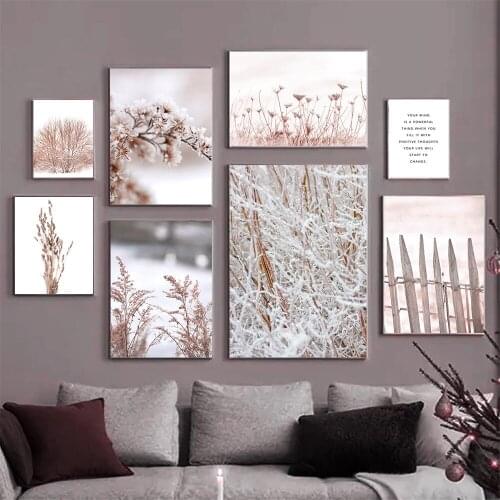 Nordic Pink Flower Plant Wall Art Poster And Print Tree Fence Landscape Quotes Canvas Painting Modern Pictures Living Room Decor