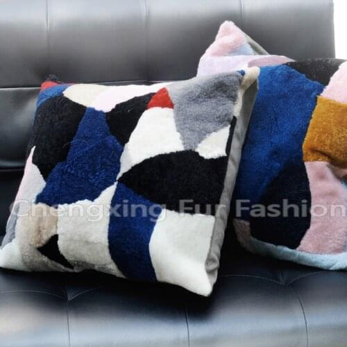 FREE SHIPPING CX-D-97A Mixed colors Winter Patchwork Genuine Shearing Lamb Fur Cushion Cover