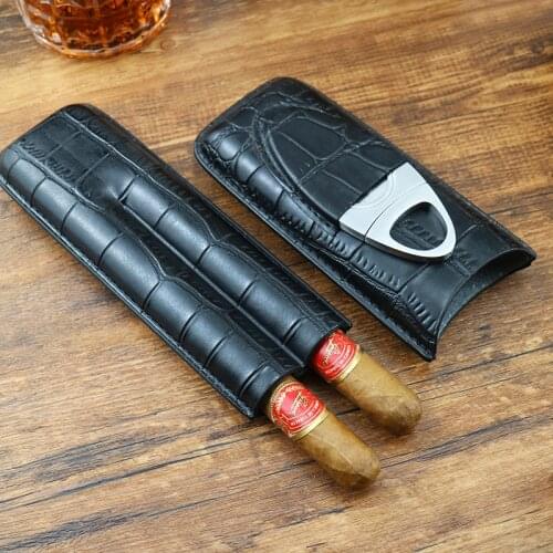 NEW Black Leather 2 Cigar Travel Carrying Case Smoking Pipe Humidor Box Bag Fit for COHIBA Cuba Cigars