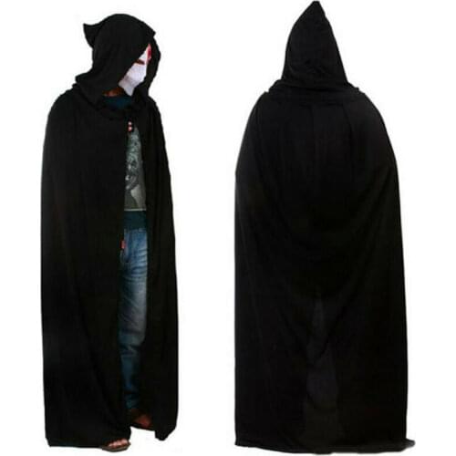 Unisex Halloween Christmas Cloak Cape Adult Men Women Hooded Long Cloak Black Costume Dress Coats Death wizard Cosplay Costume