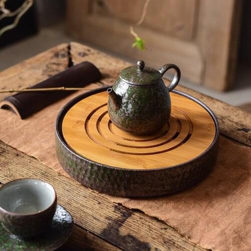 LUWU natural bamboo and ceramic tea trays tea table handmade serving trays accessories