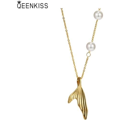 QEENKISS NC723 Fine Jewelry Wholesale Fashion Woman Girl Birthday Wedding Gift Fishtail Clavicle 18KT Gold Pendant Necklace