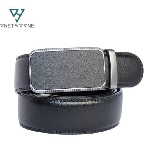 Brand Fashion Automatic Buckle Black Genuine Leather Belt Mens Belts Cow Leather Belts for Men 3.5cm Width 135cm Adjustable
