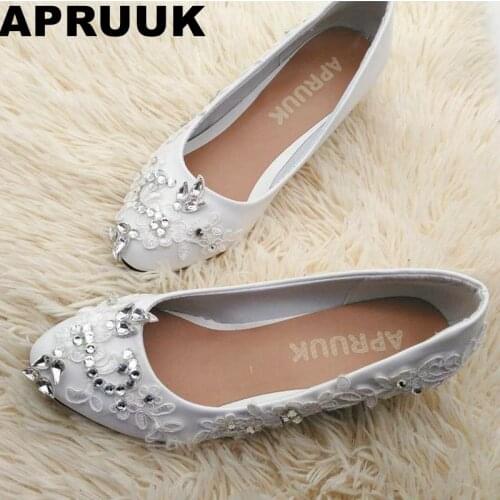 Luxury handmade lace wedding shoes bride low high heels plus size silver crystal rhinestones bridal shoes lady party dress shoes
