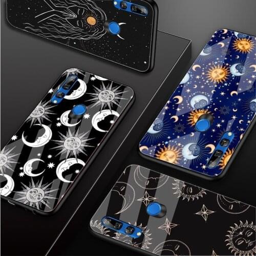 Moon and sun Luxury Tempered Glass Phone Case Cover For Huawei Honor 30 20 10 Lite Pro 8X 9 10i