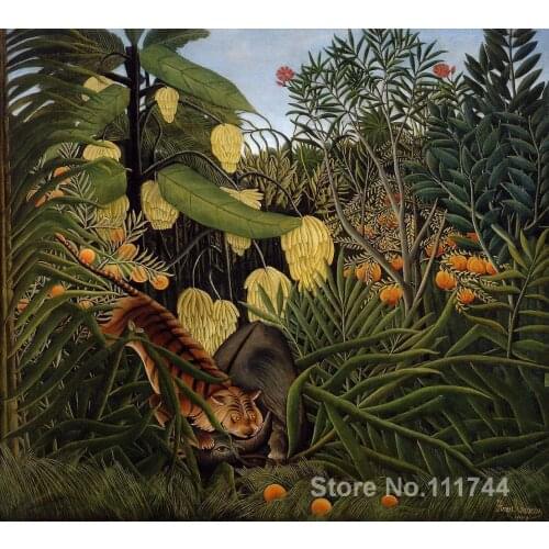 Contemporary art Fight Between a Tiger and a Buffalo Henri Rousseau painting home decor High quality Hand painted