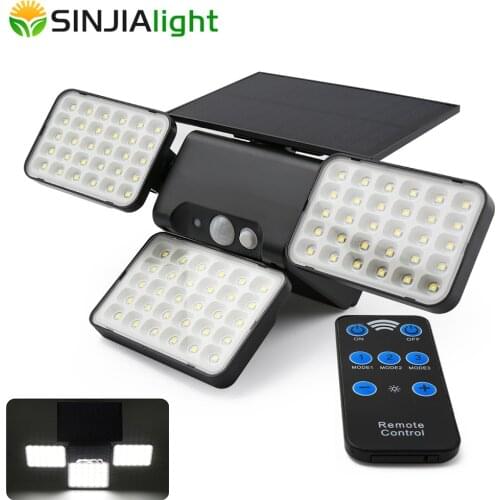 Motion Sensor Solar LED Light Three Head Solar Lamp Outdoors Remote Control dimming waterproof Wall Night Yard Path Lights