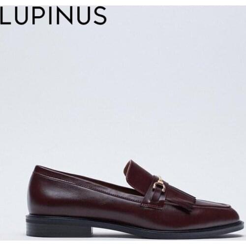 LUPINUS Spring Women Loafers 2021 New Fashion Tassel Flat Women Shoes Metal Jewelry Women Flat Shoes Retro Women Shoes
