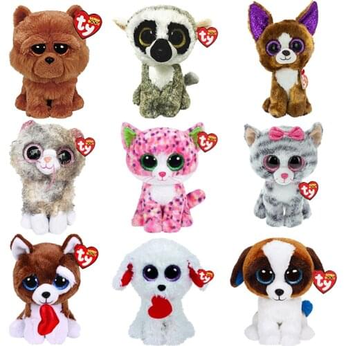 Ty Beanie Boos 6" 15 cm Big Eyes Dog Cat Monkey Series Big Plushie Kids Toys Stuffed Animal Doll Room Decor Birthday Child Gift