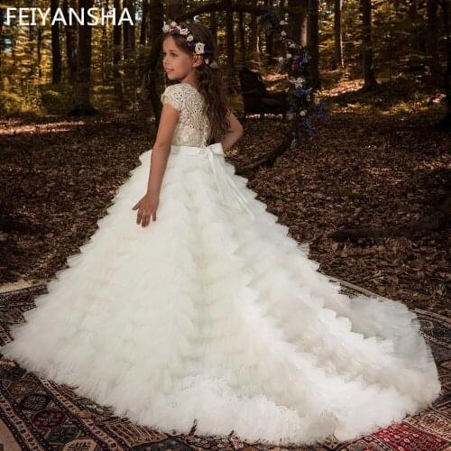 Gorgeous Flower Girl Dresses Fluffy Tulle Pageant Birthday party Applique Princess Gown First Communion Dresses