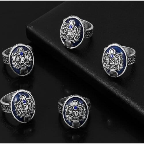 Vintage Punk The Vampire Diaries Initials Ring Retro A-Z Alphabet Blue Crystal Movies Gothic Rings For Men Women Jewelry Gift