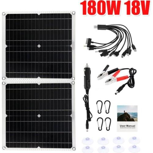 18V 180W Folding Solar Panel Battery Charger with 10 Charging Cable Waterproof Outdoor DIY Emergency Solar Cells Controller Kit