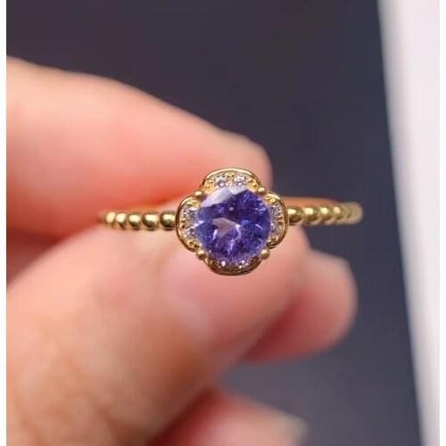 CoLife Jewelry 100% Natural Tanzanite Ring for Engagement 4mm Real Tanzanite Silver Ring 925 Silver Tanzanite Jewelry