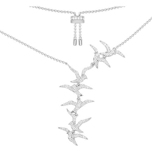 SLJELY Designer Solid 925 Sterling Silver Swallows Necklace Adjustable Chain Micro Cubic Zirconia for Women Luxury Party Jewelry
