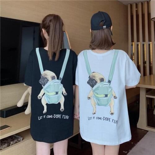 2021 Print Black T-shirts Women Loose Long T-shirts Streetwear Short Sleeve Tees Tops Casual Collage Tops