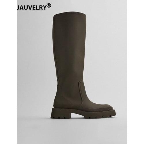 2021 Platform Women Knee High Boots Luxury Brand Design Chunky Heel Women Boots Slip On Round Toe Long Boots Autumn Women Shoes