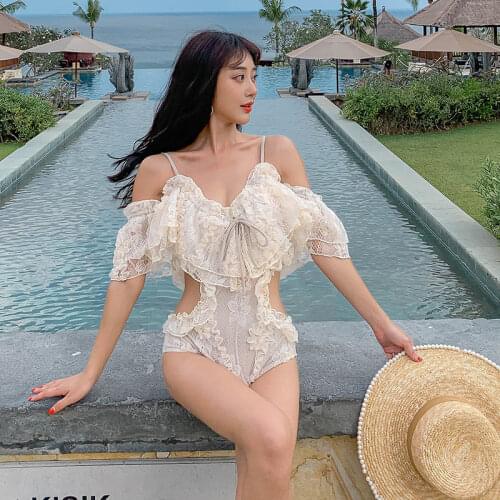 Women Swimsuit With Push Up One Piece Suit Korean 1 2021 Plavky Suspender Bikini Sexy Man Bareback Fake Beach Print Polyester