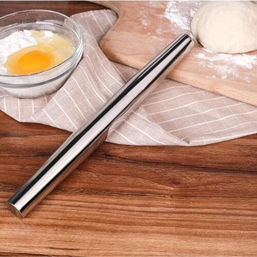 050 Kitchen 304 stainless steel rolling pin surface pressed noodle household dumpling skin drying noodle stick 32*2.5cm