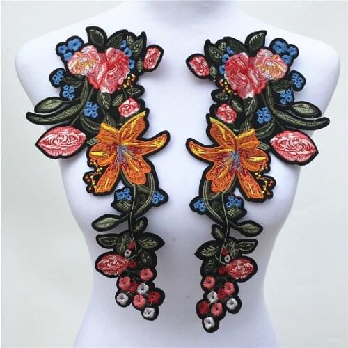 1Pair Embroidered Flower Venise Lace Neckline Collar fabric Dress Applique Motif Sewing DIY Custome Decoration Accessories