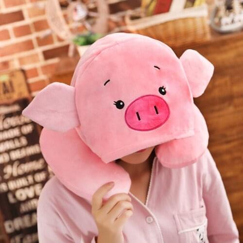1pc 33*30cm Lovely Cartoon Pig Elephant Plush U Shape Pillow Cute Super Soft Staffed Animal Nap Travel Pillow Creative Xmas GIft