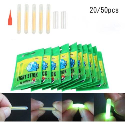 20/50 PCS Fishing Float Light Stick Fluorescent Lightstick Night Float Rod Light Dark Glow Stick Useful Lots Fishing Tackle