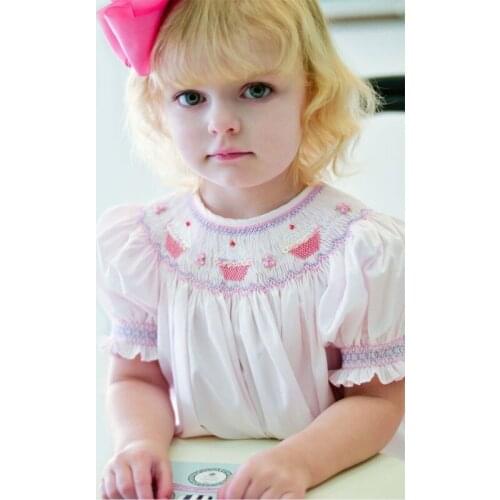 2020new Arrivals Spain Girls Dress Puff Sleeve Party Princess Dress Cotton Short Sleeve Manual Smocking Kids Dresses for Girls