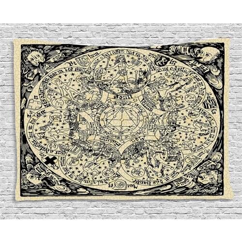 Astrology Tapestry Series of Ancient Mystic Esoteric Old Map with Man Figures Vintage Symbols Decor Wall Hanging for Dorm