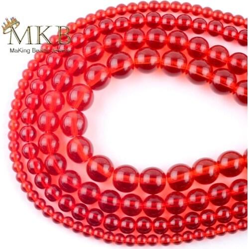 High Quality Red Glass Beads For Needlework Jewelry Making Round Crystal Beads 4 6 8 10 12mm Diy Bracelet Necklace 15" Strand