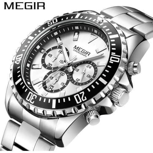 MEGIR Brand Business Quartz Watch Men Relogio Masculino Stainless Steel Army Military Watches Chronograph Wrist Watch Clock 2064