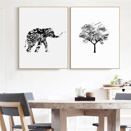 Black White Landscape Animal Cat Elephant Tree Posters Nordic Living Room Wall Art Print Pictures Home Decor Canvas Paintings