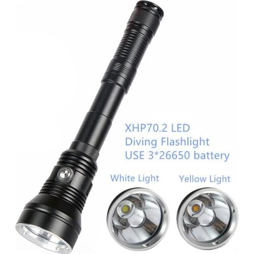 Powerful XHP70.2 yellow/white light Waterproof Scuba Diving flashlight 7000LM underwater Tactical flash light dive Torch Lamp