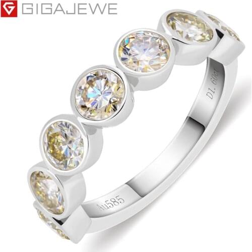 GIGAJEWE Total 2.1ct 4.0mmX7pcs Moissanite Champagne Or D VVS1 Round Cut 18K White Gold Ring Jewelry Woman Girlfriend Gift