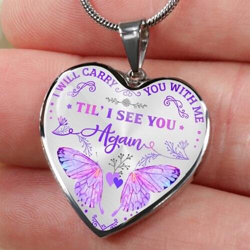 Exquisite Butterfly Heart Pendant Necklace I Will Carry You I See You Again Memorial Necklace Christmas Jewelry Gift for Women