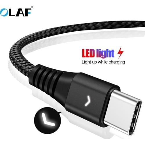 OLAF LED Light USB Type C Cable for One Plus 6 5t USB C Fast Charging Charger Cable for Samsung Galaxy S9 S8 Plus Xiaomi Huawei
