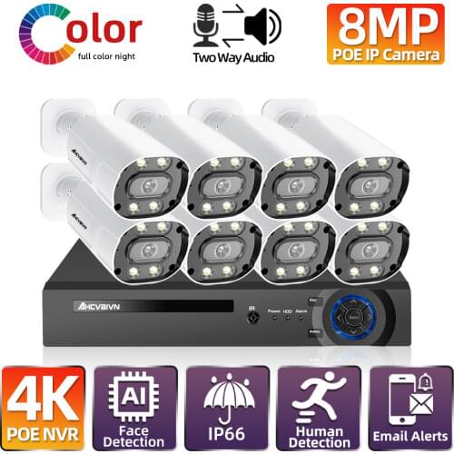 5MP HD Color Night Vision CCTV Security Camera System for Home H.265 8ch NVR Kit 5MP POE Video Surveillance Camera CCTV System