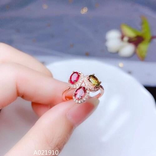 KJJEAXCMY boutique jewelry 925 sterling silver inlaid Natural Tourmaline gemstone ring female support detection fine