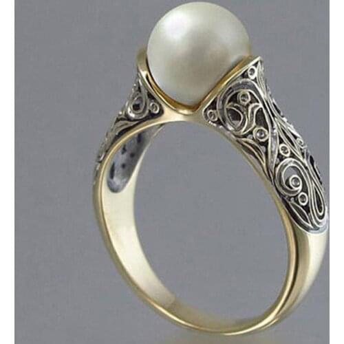 Fashion romantic simulation pearl ring ladies luxury wedding anniversary accessories ladies engagement ring party jewelry