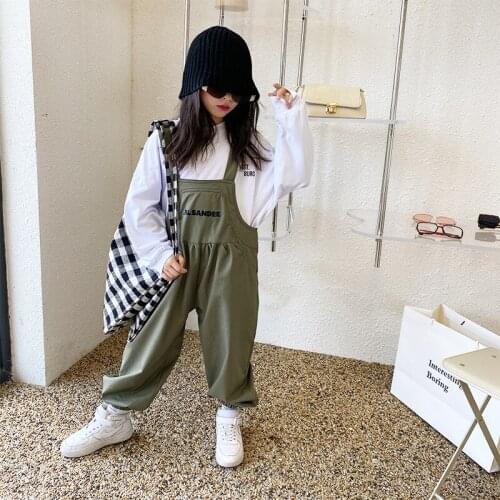 Retro overalls for boys and girls 2021 autumn new childrens loose leggings radish pants