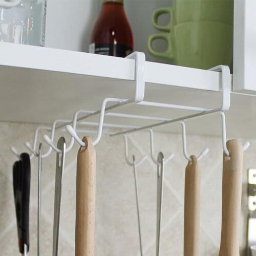 Kitchen Storage Rack Cupboard Hanging Coffee Cup Organizer Closet Clothes Shelf Hanger Wardrobe Glass Mug Holder with 8 Hooks