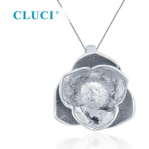CLUCI 925 Sterling Silver Bloom Pendant Setting Fit 7-8mm Round Pearl DIY Women Necklace Fine Jewelry Gift SP433SB