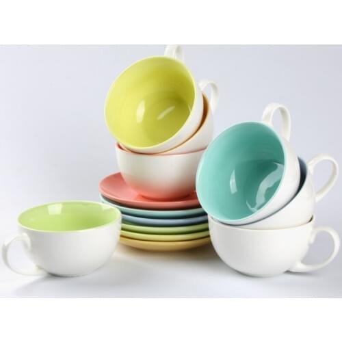 Fashion Glaze ceramic coffee cup saucer flowers 310ml large capacity latte cup sets with spoon couple Gite Free Shipping