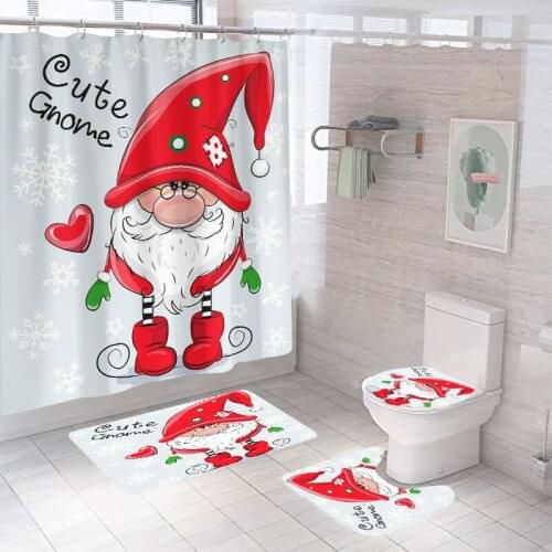 Santa Claus Washable Waterproof Bathroom Shower Curtain Sets Toilet Seat Cover Non-Slip Bath Mat Rug Carpet Bathroom Decor