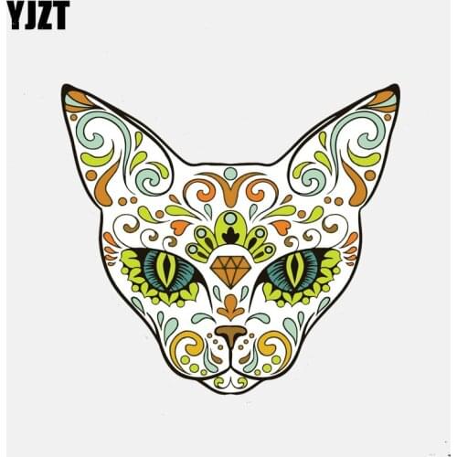 YJZT 12.9CM*11.9CM Sugar Skull Cat Day Of The Dead Car Sticker Motorcycle Helmet Window Decal 6-3077