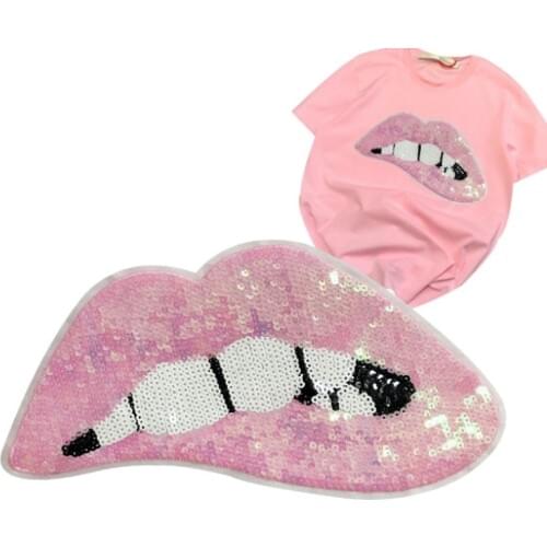 Sequins Pink Lips patch vintage embroidered lace applique fashion clothing decoration sew on patch accessories Motif patch
