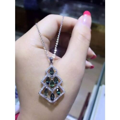 Natural blue sapphire stone pendant S925 silver Natural gemstone Pendant Necklace trendy Luxury tree women girl party jewelry