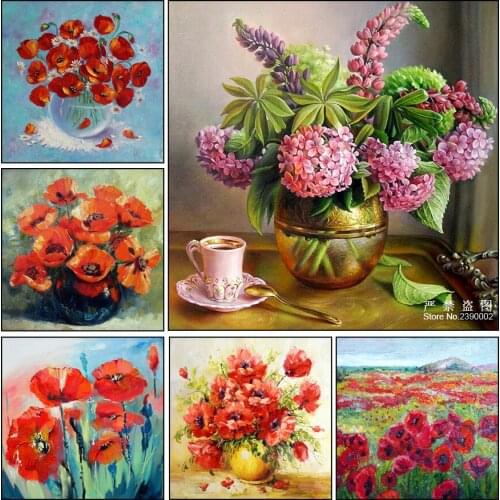 New 5D DIY Diamond Painting Red Flower Vase 3D Cross Stitch Diamond Embroidery Mosaic Diamonds Wall Stickers Home Decor